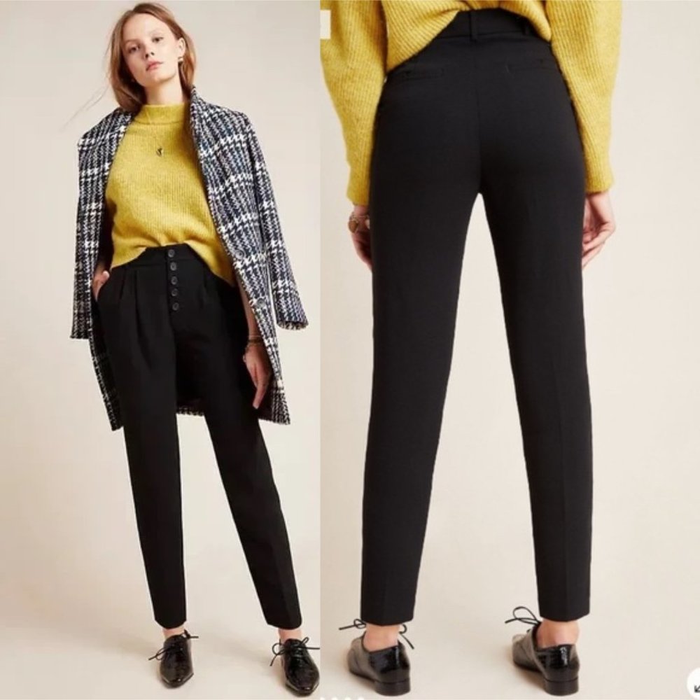 Anthropologie Black Tailored High-Rise Tapered Pants